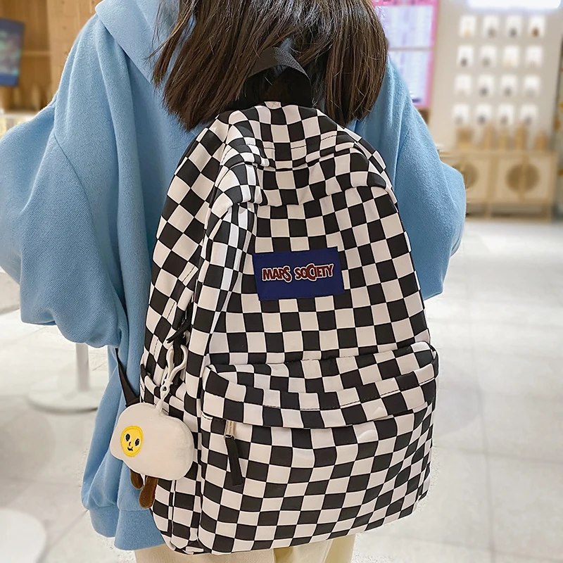 

Модный нейлоновый женский рюкзак в клетку, ранец для студентов колледжа, школьные портфели для девочек-подростков, вместительные водонепро...