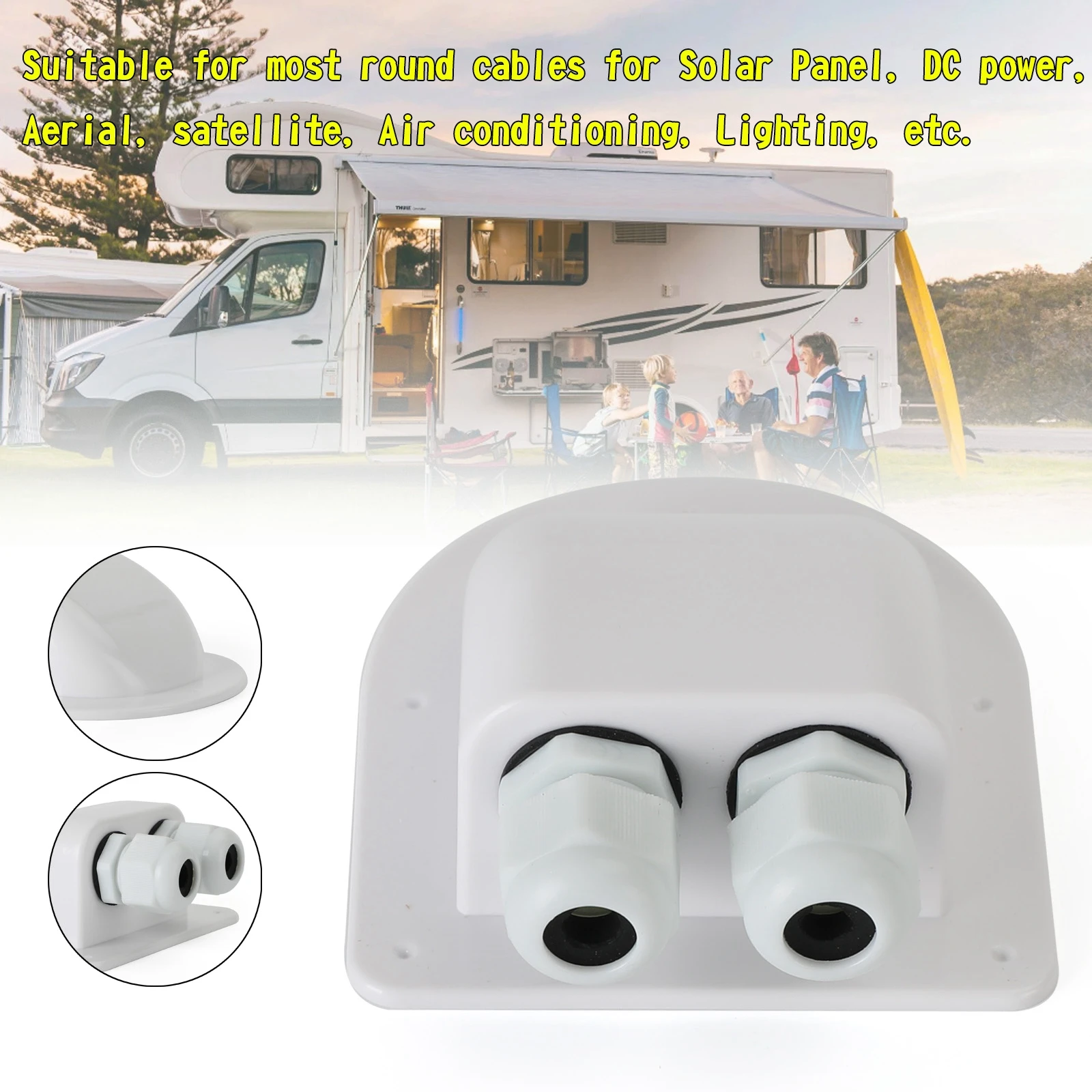 

Areyourshop RV Caravan Boat Double Wire Cable Entry Gland Box Roof Solar Panel Junction Box