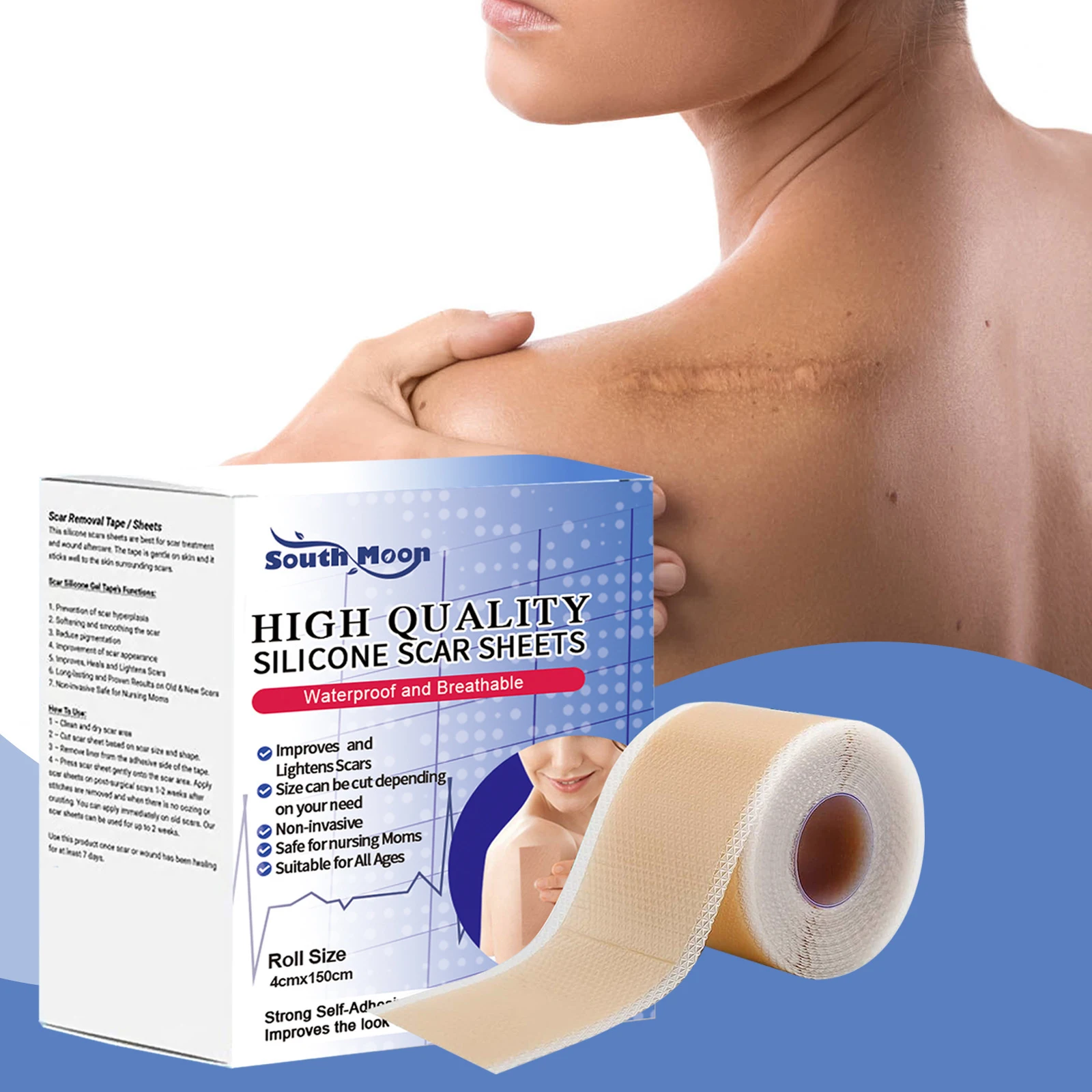 

Silicone Scar Sheets Patch Painless Scar Repair Tape Roll Effective Scar Removal Strips for C-Section Surgery Burn Acne