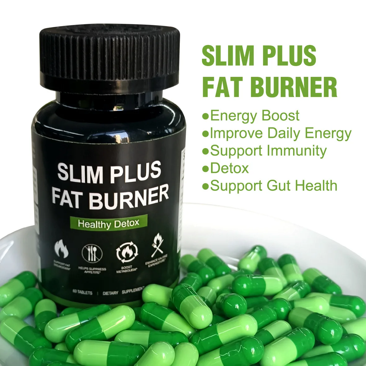 

60 Pills Slimming Capsules Naturally Detoxify Inhibit Appetite Promote Metabolism Burn Fat Calories Support Intestinal Health