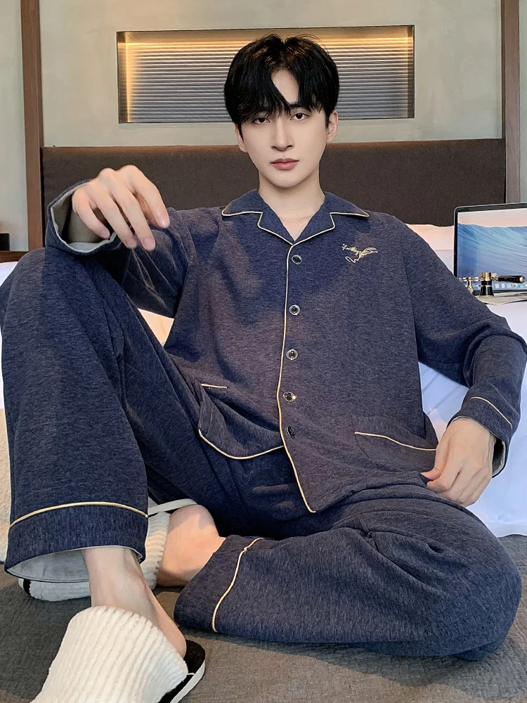 Мужские пижамы мужская зима 2024 новинка тонкий бархатный утягивающий дралон