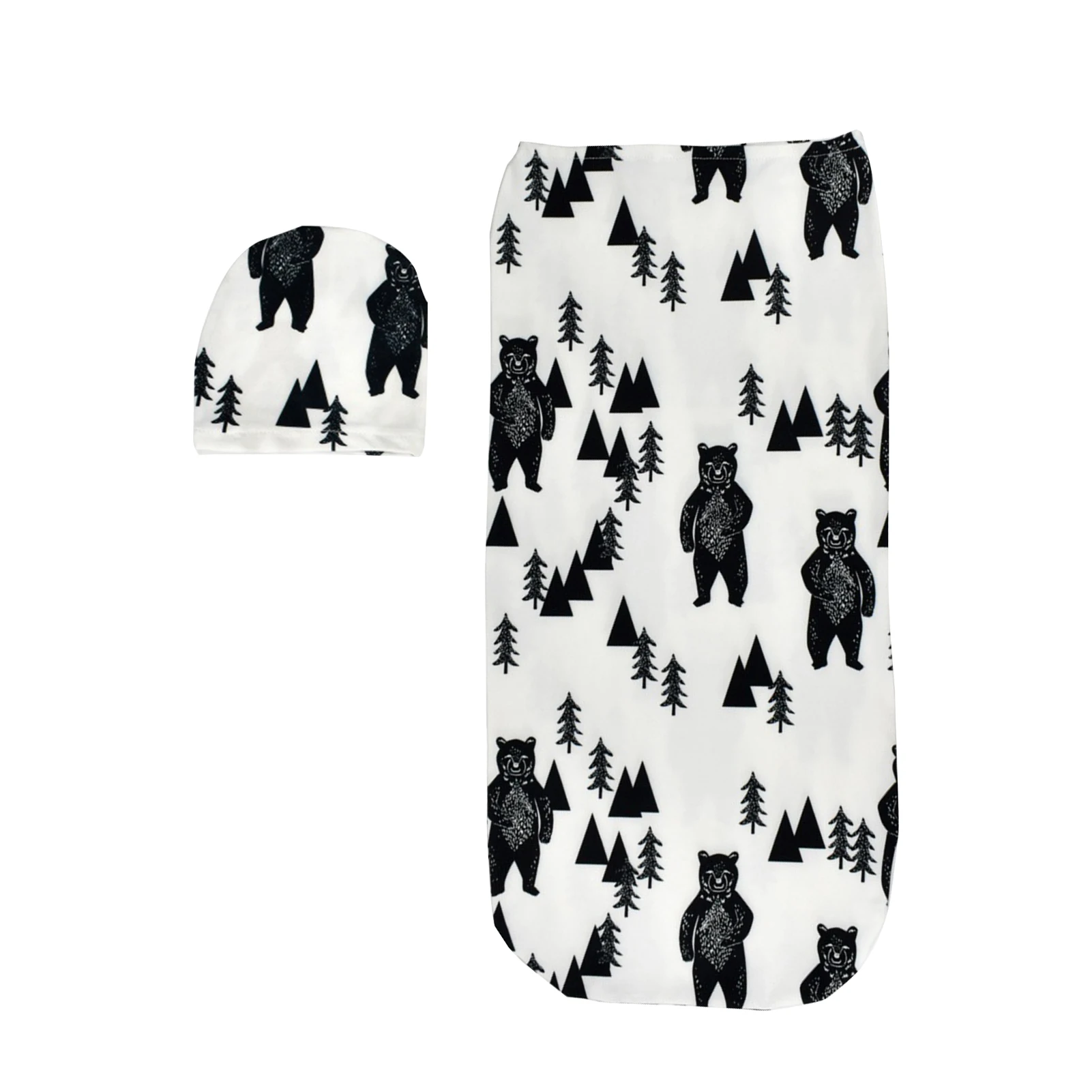 

2pcs Home Gift With Beanie Baby Swaddle Blanket Set Boy Girl Bedding Printed Calming Wrap Photo Prop Soft Sleeping For Newborn