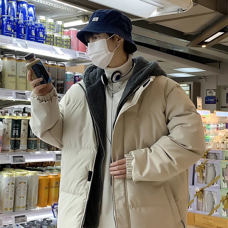 Зимняя куртка с капюшоном корейское издание модная подкладка из овечьего флиса