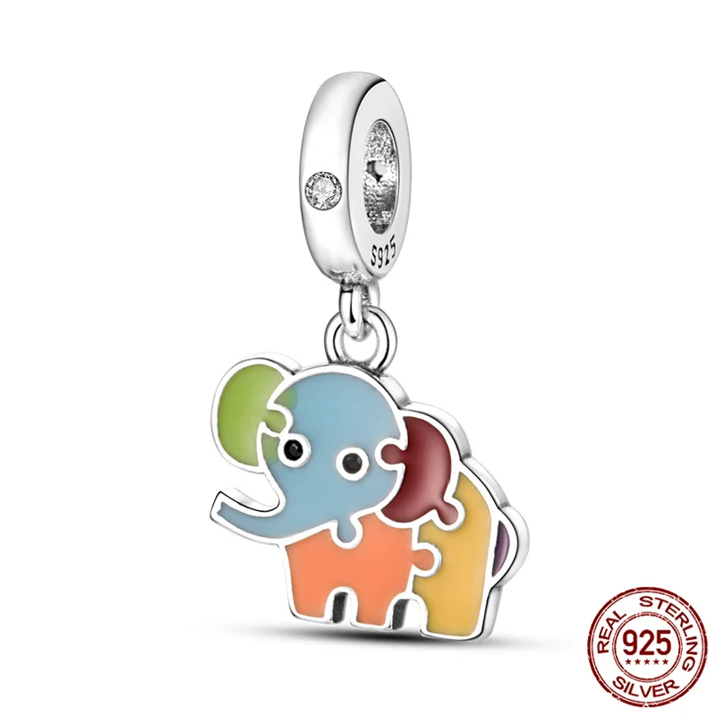 

100% Real 925 Sterling Silver Two-Sided Puzzle Cute Elephant Fit Original pandora Bracelet&Bangle Making Fashion DIY Jewelry