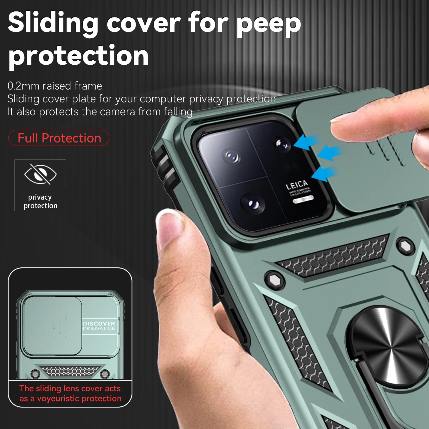 

Luxury Slide Camera Upgrade Version Case for Xiaomi 13 Pro Car Magnetic Ring Holder Armor Shockproof Phone Cover Xiaomi13Pro