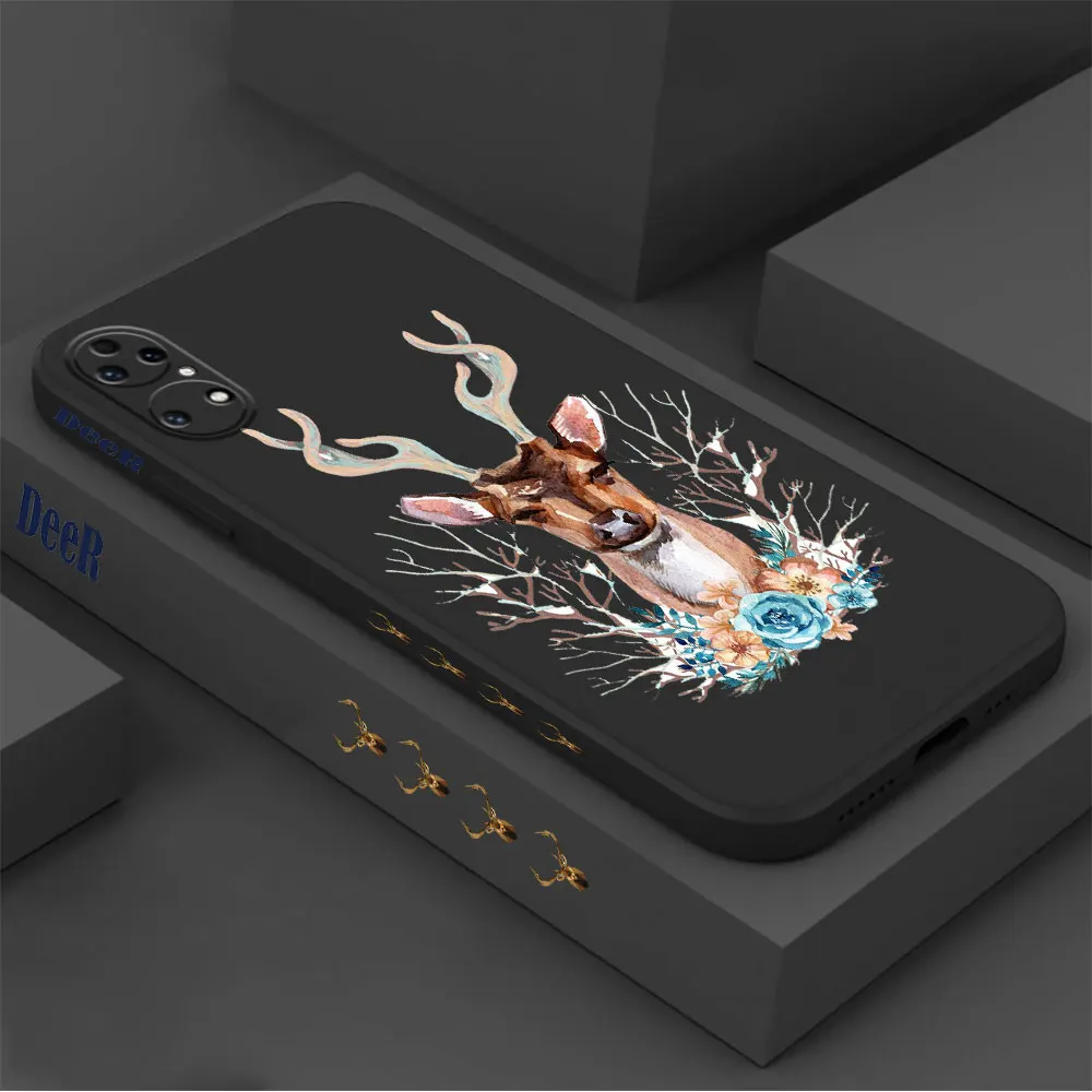 Fantasy Elk Deer Phone Case For Huawei P60 P50 P40 P30 P20 Mate 50 40 30 20 20X 10 Colour Liquid Silicone Cover Funda Cqoue Capa