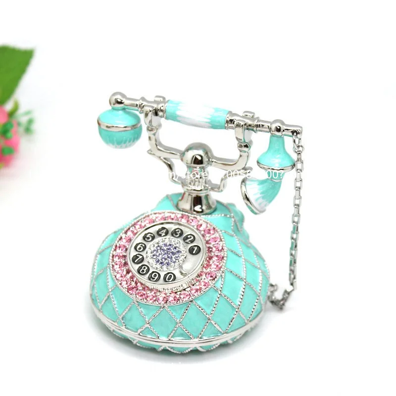 New Bejeweled Enameled Trinket Box/Figurine With Rhinestones- Vintage Telephone