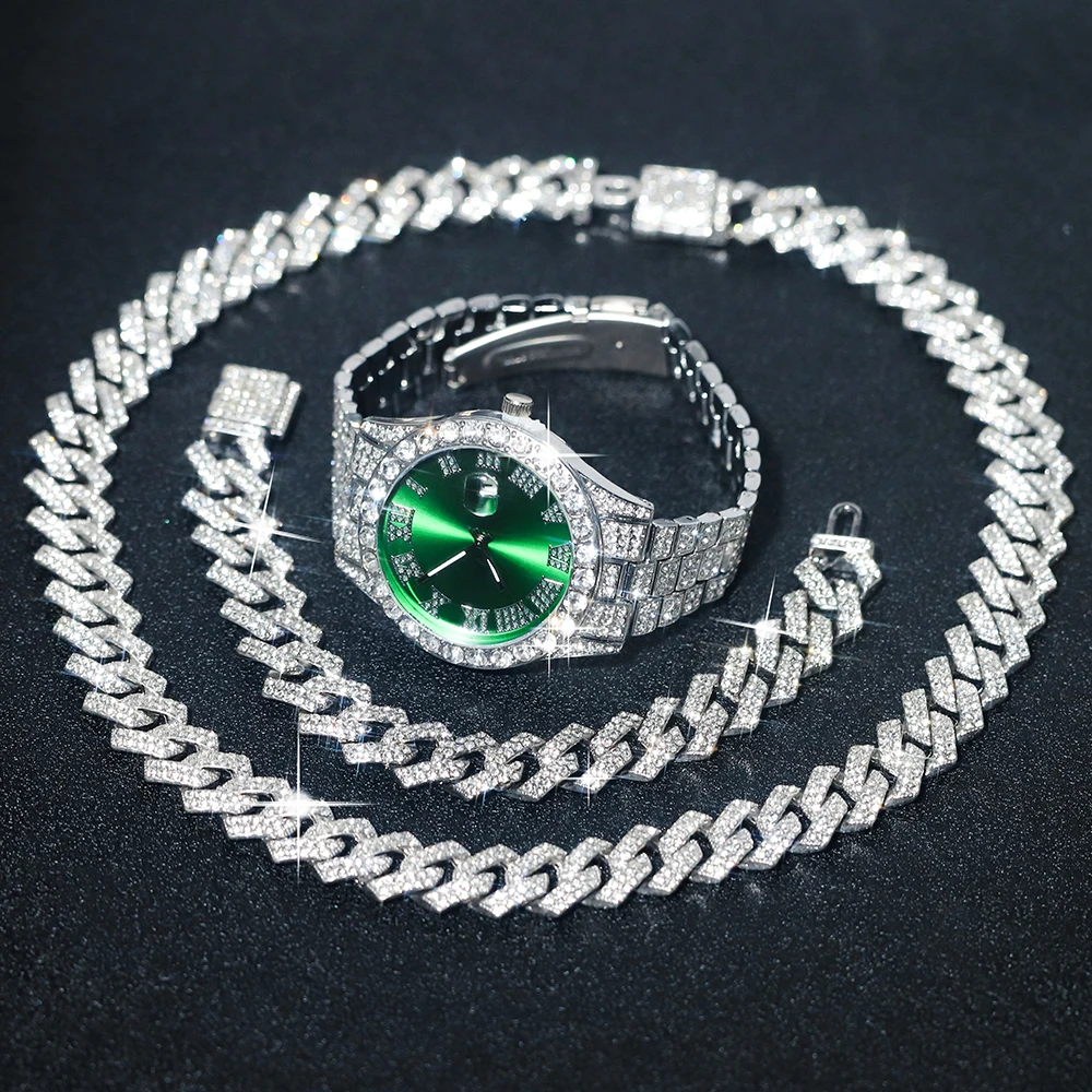 Набор мужских серебряных часов в стиле хип-хоп панк 3 шт.