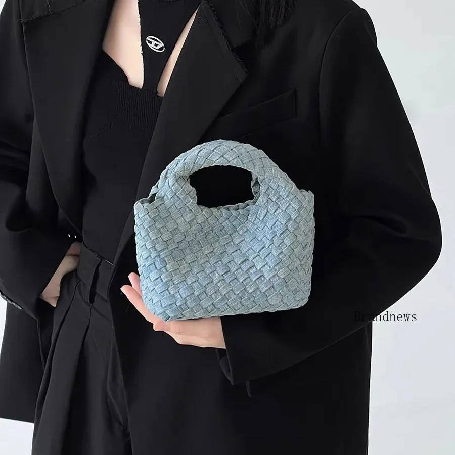 

Luxury Designer Ladies Weave Denim Handbag New Fashion Chain Crossbody Bag Jeans Shopping Shoulder Basket Bag Small Totes