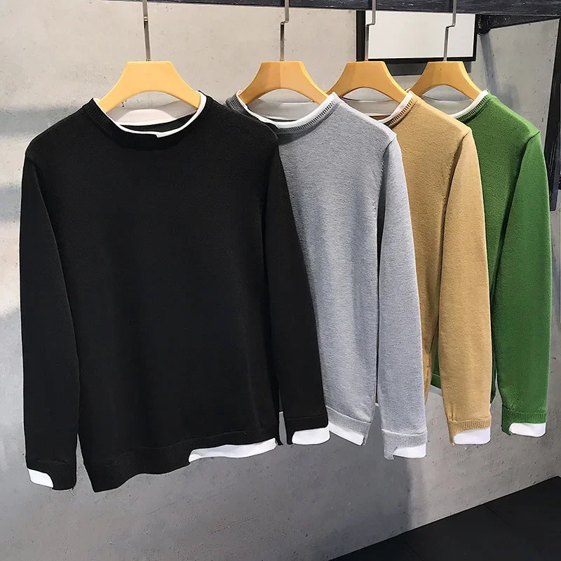 Двухсекционный иллюзорный свитер мужской весенне-осенний новый модный вязаный