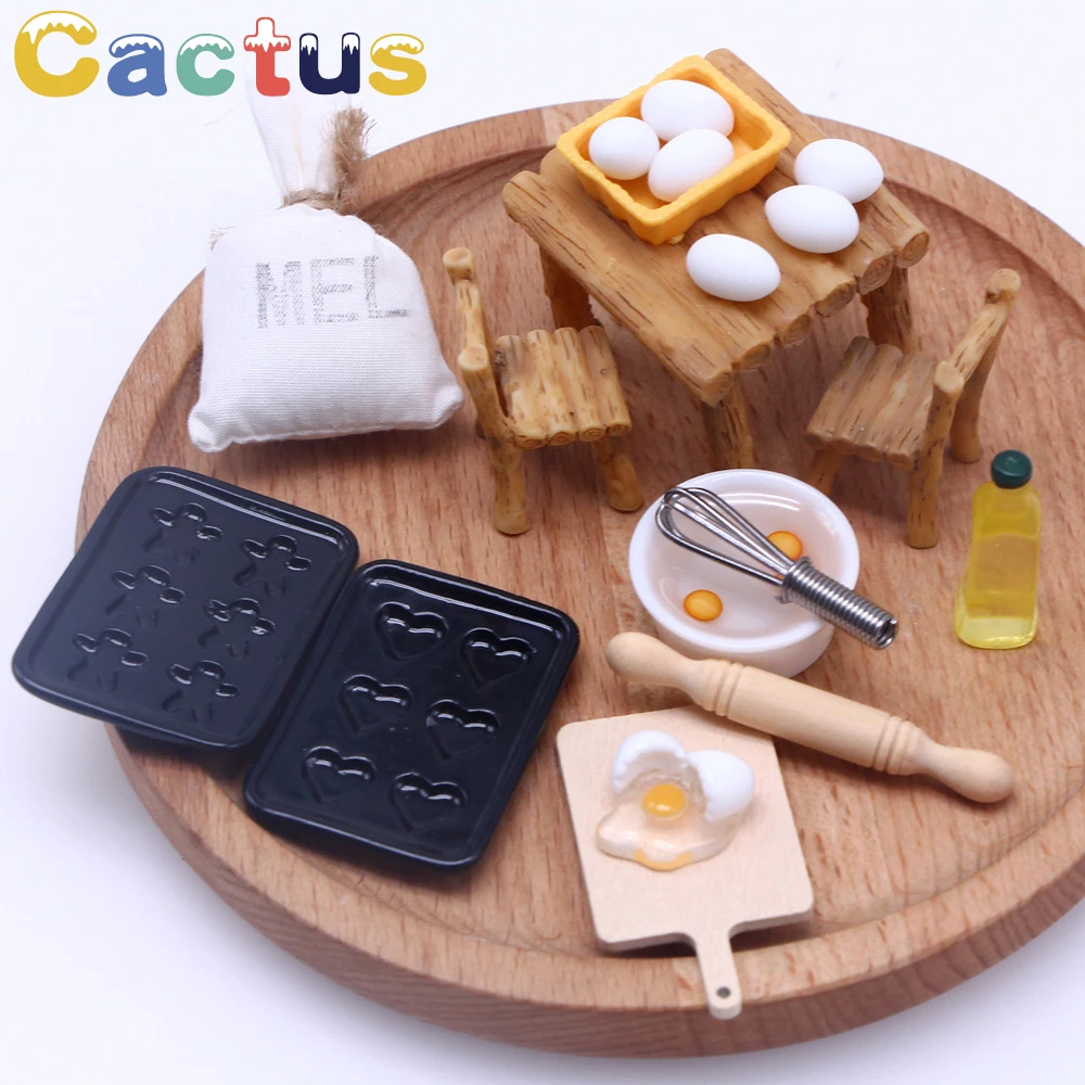 

For 1/6 1/12 Dollhouse Miniature Resin Chair, Rolling Pin, Olive Oil, Egg Model Set Kitchen Food Pretend Play Toy Accessories