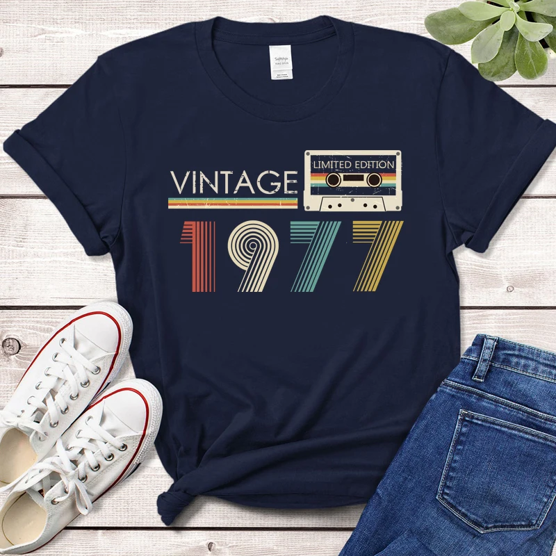 

Vintage Made In 1977 Limited Edition Tape Case Funny Women T Shirt 45th 45 Years Old Birthday Fashion Tshirt Wife Mother Gift