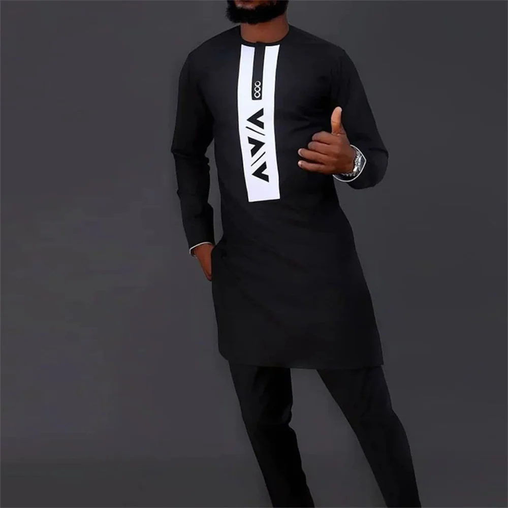 Dashiki Men's 2Piece Sets Outfit Long Sleeve Shirt Pants Traditional Ethnic Suit  Men's Outfit African Style Casual Clothing