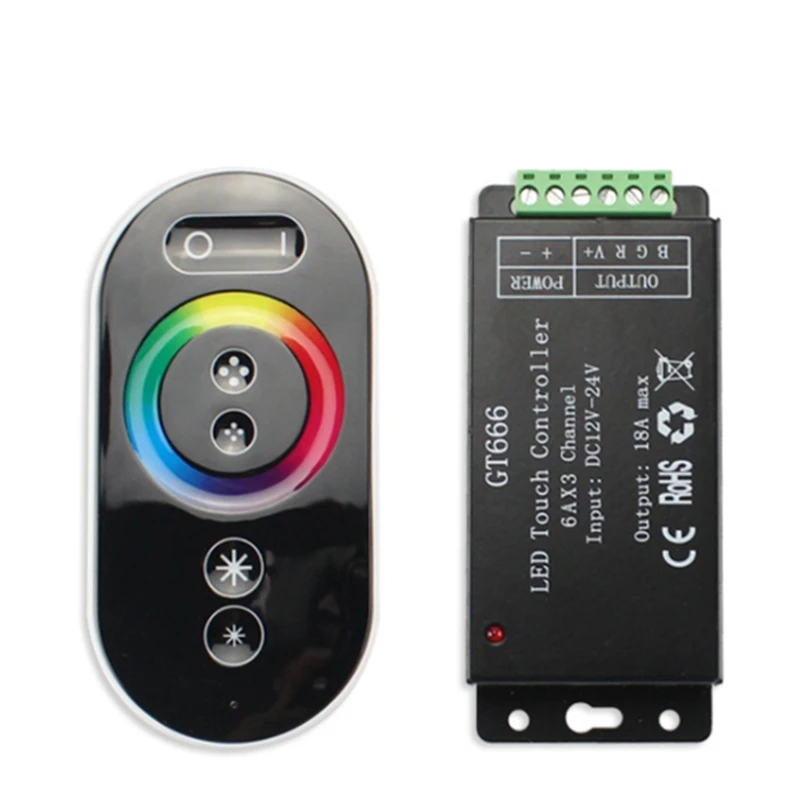 

GT666 DC12-24V 6Ax3Channel RBG Touch LED Controller for 5050 RGB Strip Lights