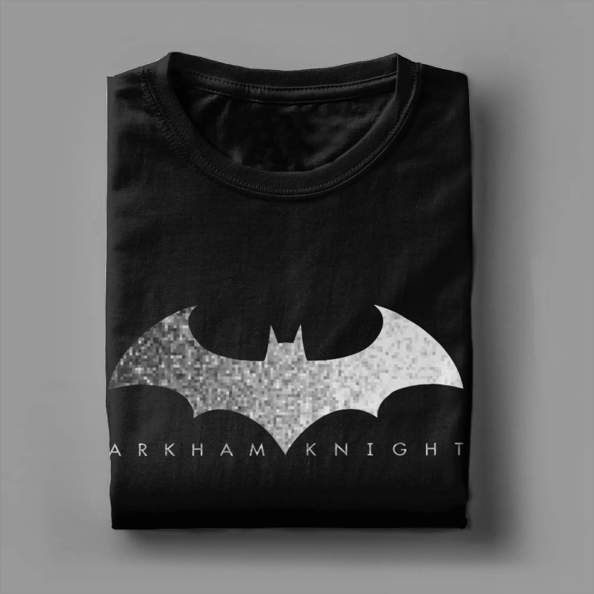 Фото Футболка с пиксельным логотипом Batmans Arkham Knight, футболки из 100% хлопка, забавные футболки, одежда с графическим принтом №4