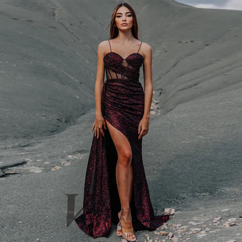 

Valintimu Charming Spaghetti Straps Backless Formal Party Dresses For Women Side Slit Illusion Sexy Customised Robes De Soirée