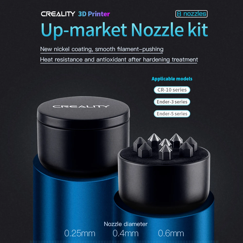 

Hardened Steel High-end Nozzles 8 PCS/Set For CREALITY 3D Ender Printer