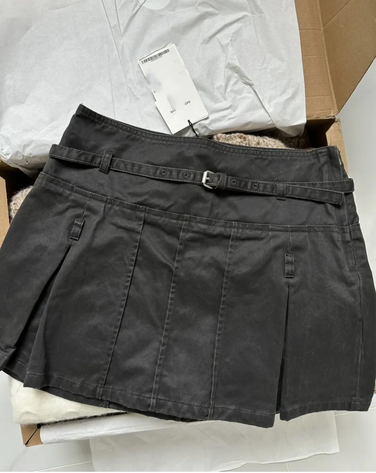 Вощеная плиссированная юбка ETJ 24 TRAF новая ретро модная вощеная ткань с поясом