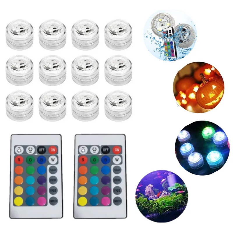 RGB Color Changing Submersible Mini LED Tea Light with Remote Controller for Fish Tank Pond Wedding Centerpiece Decoration