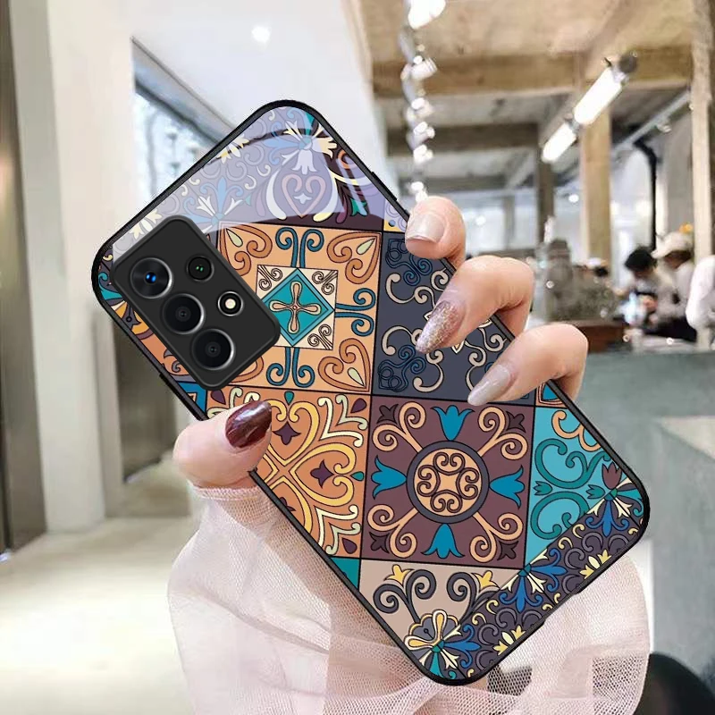 Цветочный чехол для Samsung A7 A8 2018 Galaxy A33 34 35 36 5G 41 50 51 52 53 54 55 71 73 80 90 S10 Lite Черный