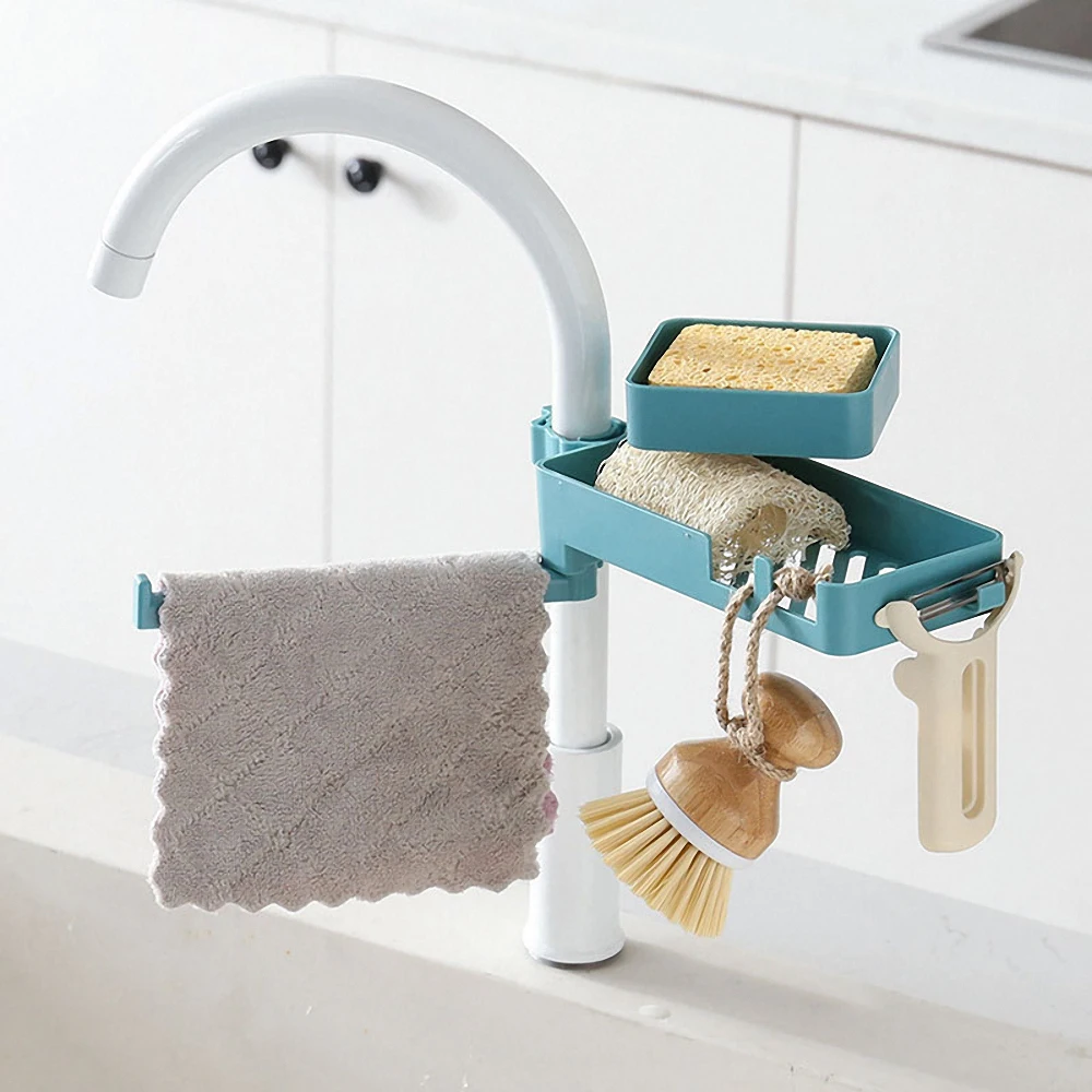 

Double Layers Rotatable Faucet Rack Rag Shelf Multifunctional Kitchen Storage Rack Sink Sponge Holder Drain Rack Organization