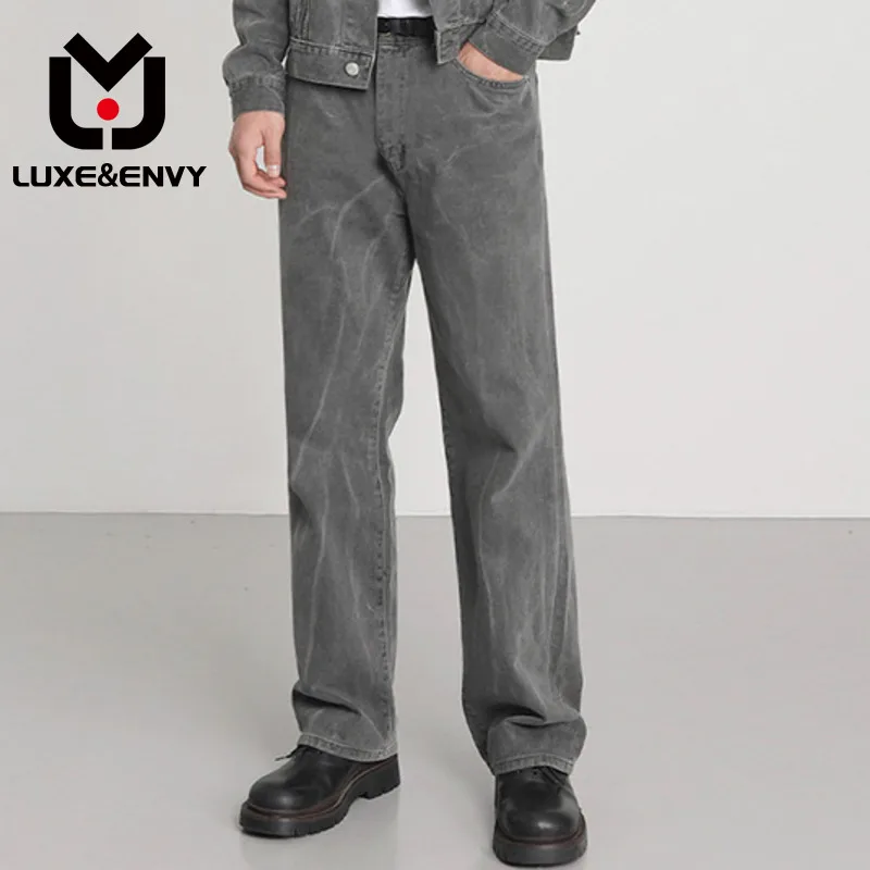 

Джинсовая куртка LUXE & ENVY Мужская, осенняя корейская мода, набор свободных джинсов 2023, однотонная однобортная Мужская винтажная куртка