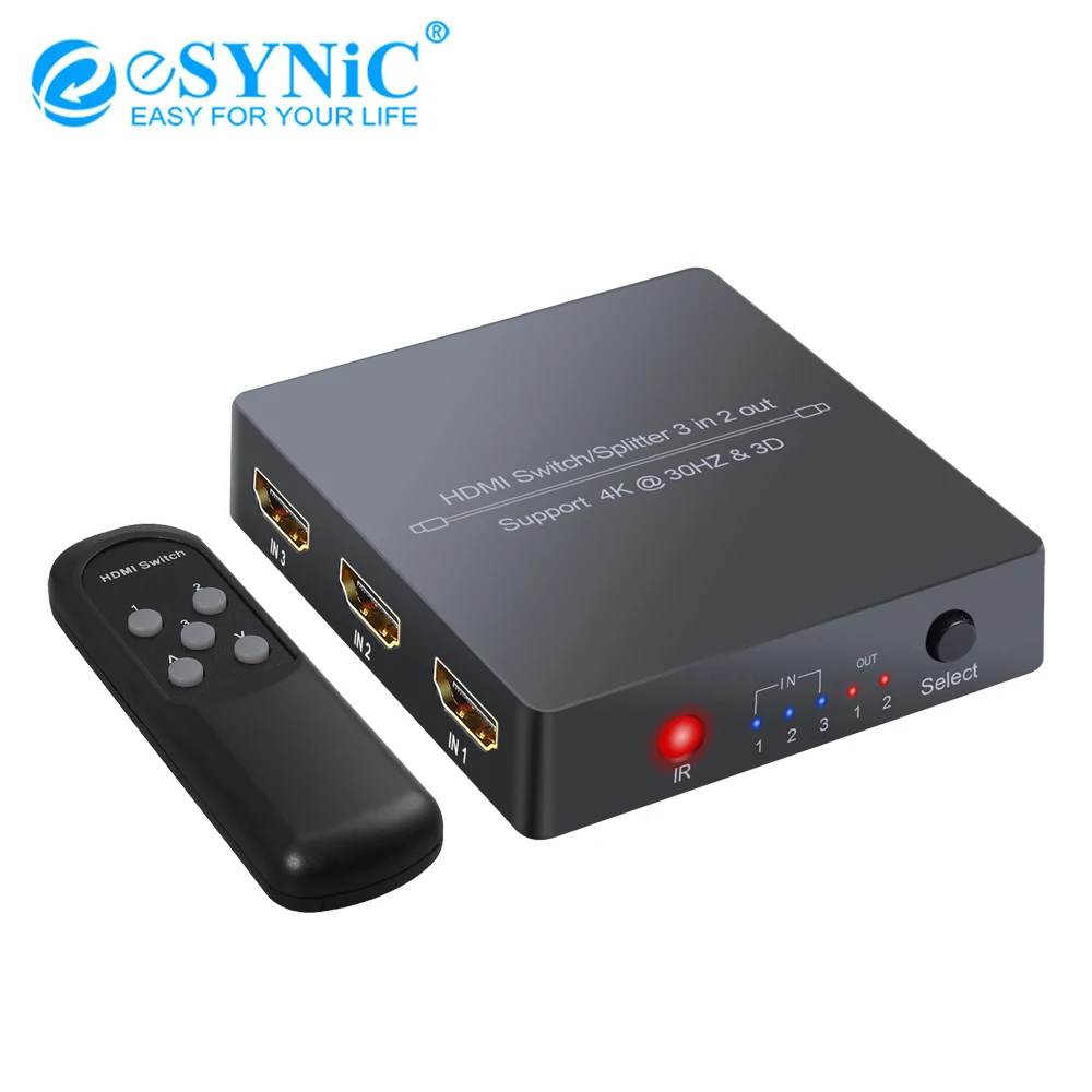 

eSYNiC 3x2 HDMI-compatible Switcher Support 4k 3D HDMI-compatible 1.4 Automatical Switch Splitter With IR Remote For PS3 PS4