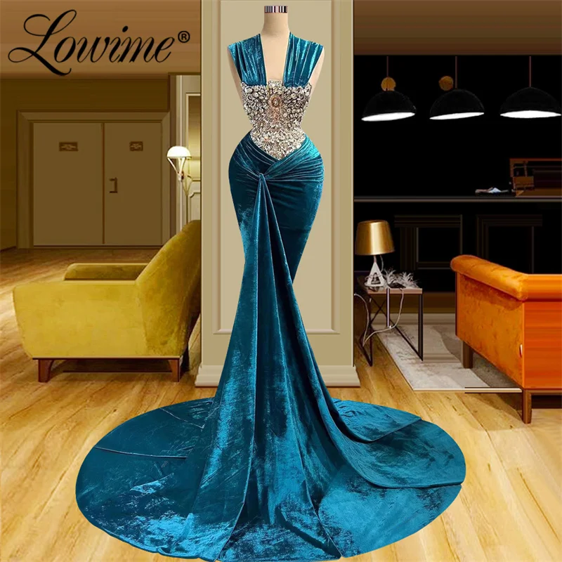 

Lowime Crystals Sparkly Long Train Mermaid Evening Dresses Celebrity Dress V Neck Couture Beaded Women Party Prom Gown Plus Size