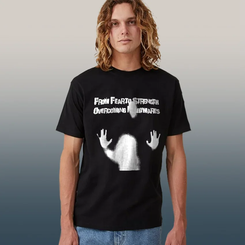 100% bawełny z nadrukiem koszmarów Męska koszulka Casual Streetwear Luźna męska Duży rozmiar Zabawna dekoltem w kształcie litery &quoto&quot