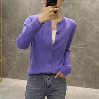womens round neck wool knitted cardigan solid color korean version fashion spring thin new loose short sweater tops small coat