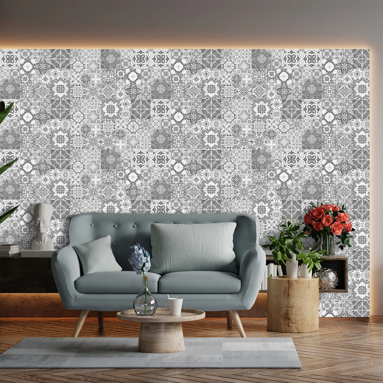 

DIY Three-In-One Creative Ceramic Tile Wall Paste Kitchen Bathroom Living Room Decorative Sticker Waterproof Oil-Proof Retro Eur