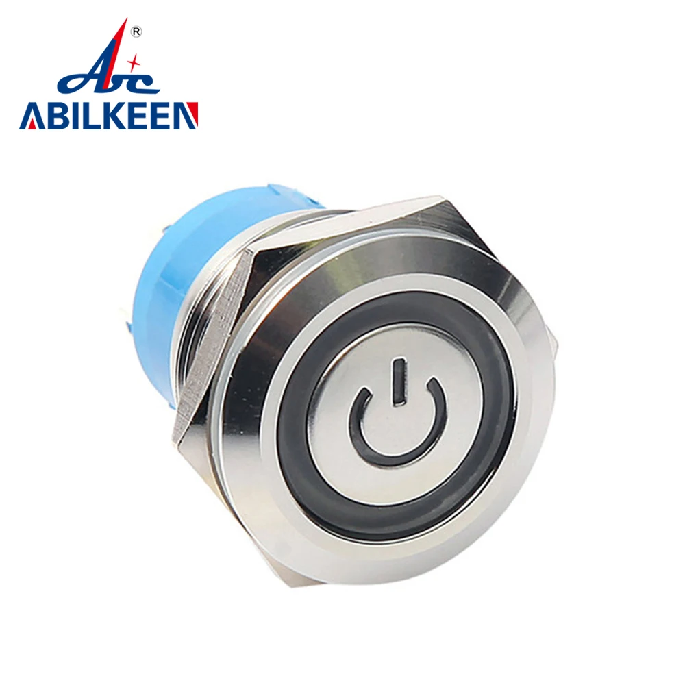 

ABILKEEN 19mm Push button switch of Momentary/Latching High quality switch Ring LED light Flat round head Panel control switch