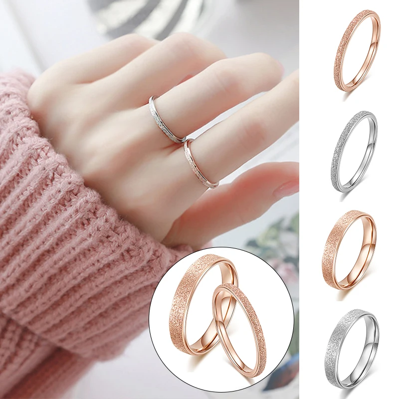 

High quality Fashion Simple Scrub Stainless Steel Women 's Rings 2 mm Width Rose Gold Color Finger Gift For Girl Jewelry