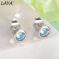 laya 925 sterling silver natural sky blue topaz simple bezel setting stud earrings for women original fashion jewelry 2022 trend
