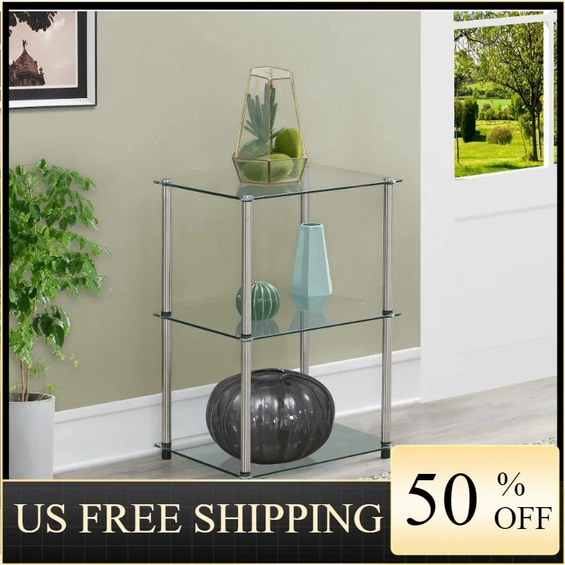 

Convenience Concepts Designs2Go Classic Glass Tall 3 Tier End Table, Glass Small End Tables