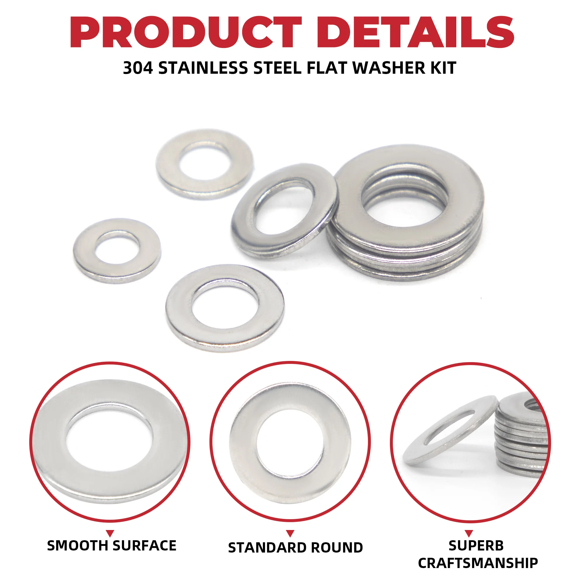 95 шт. комплект плоских шайб из нержавеющей стали 304 4 размера M3 M4 M6 M8 металлические