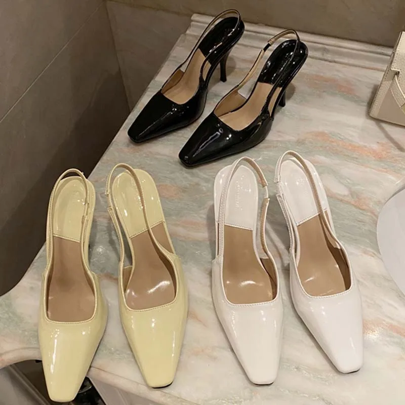 

Ladies High Heels Sandals Square Toe Fashion Slip On Slingback Female Casual Outdoor Slides Slippers Women Mules Pumps Shoes