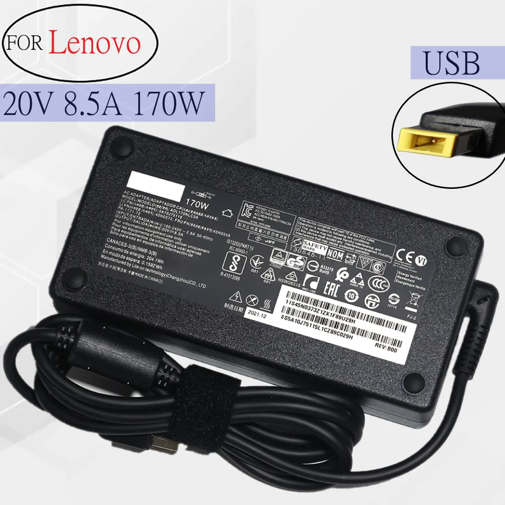 

170W 20V 8.5A USB AC Charger Power Adapter for Lenovo Legion Y7000P-1060 Y720-15 P50 P51 P70 P71 T440p T540p W540 W541 45N0514