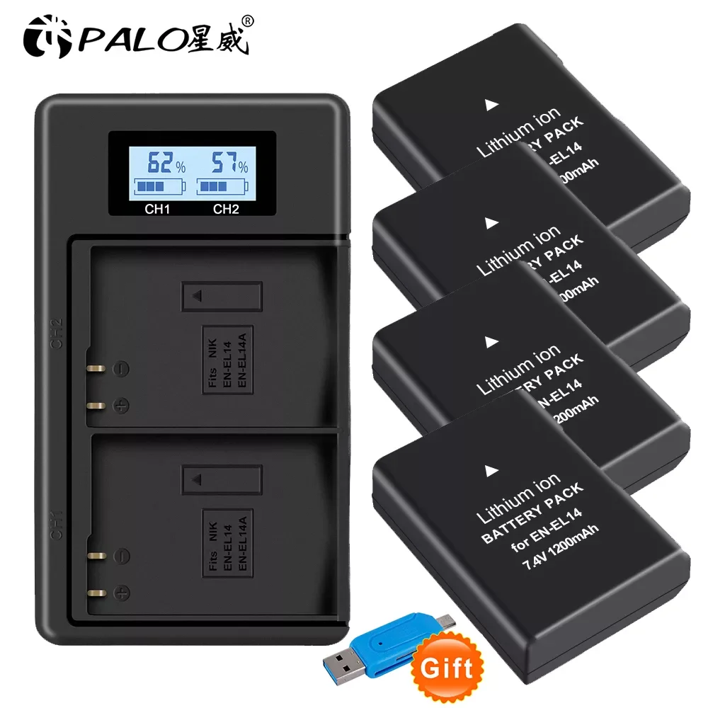 

EN-EL14 EN-EL14A ENEL14 EN EL14 Battery for Nikon D3100 D3200 D3300 D3400 D3500 D5600 D5100 D5200 P7100 P7200 P7800+LCD Charger