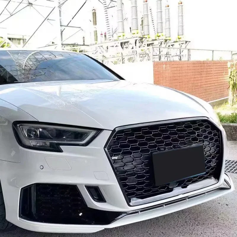 Фото Передний бампер для Audi A3 S3 8V.5 Sedan в стиле RS3, 2017-2019, с глянцевой черной решеткой, доставка FedEx. №4