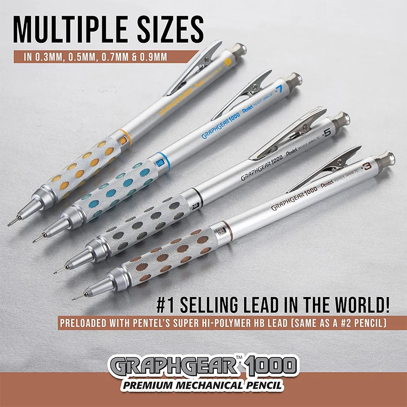 Фото Японский механический карандаш Pentel GraphGear 1000, металлический стержень, автоматические карандаши премиум-класса для рисования, эскизов, черчения, канцелярские принадлежности №2