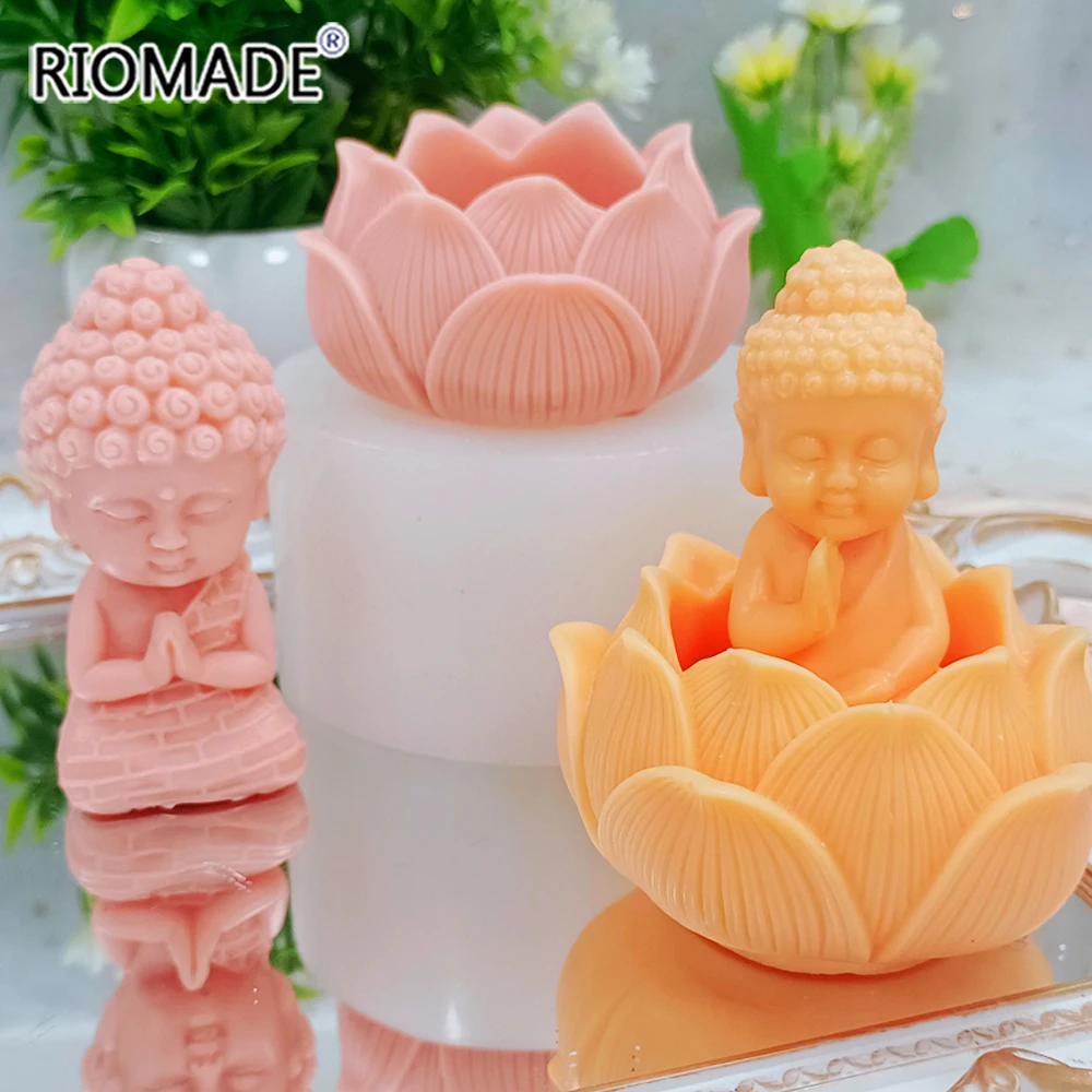 3D Buddhist Monk Lotus Seat Silicone Shape Molds Aromatherapy Gypsum Home Decoration Crafts Baking Moulds Handmade Candle Mold