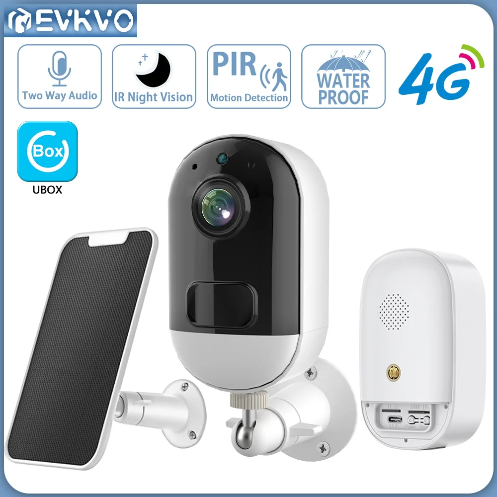 

EVKVO 5MP 4G SIM Card Security Camera 120 Ultra Wide Angle Outdoor 6000 mA Battery Motion Detection Night Vision IP Camera UBOX