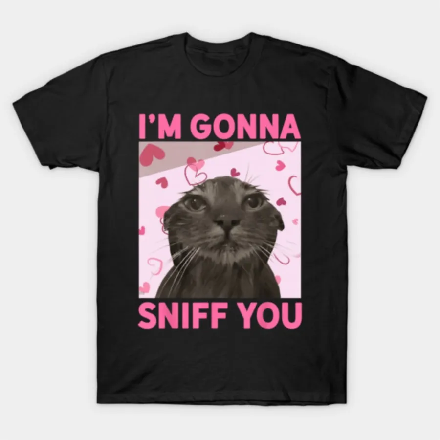 Фото Футболка I'm Gonna Sniff You Funny Brainrot Cat Meme для мужчин и женщин, 100% хлопок, футболки с короткими рукавами, топы 0109-2 №1