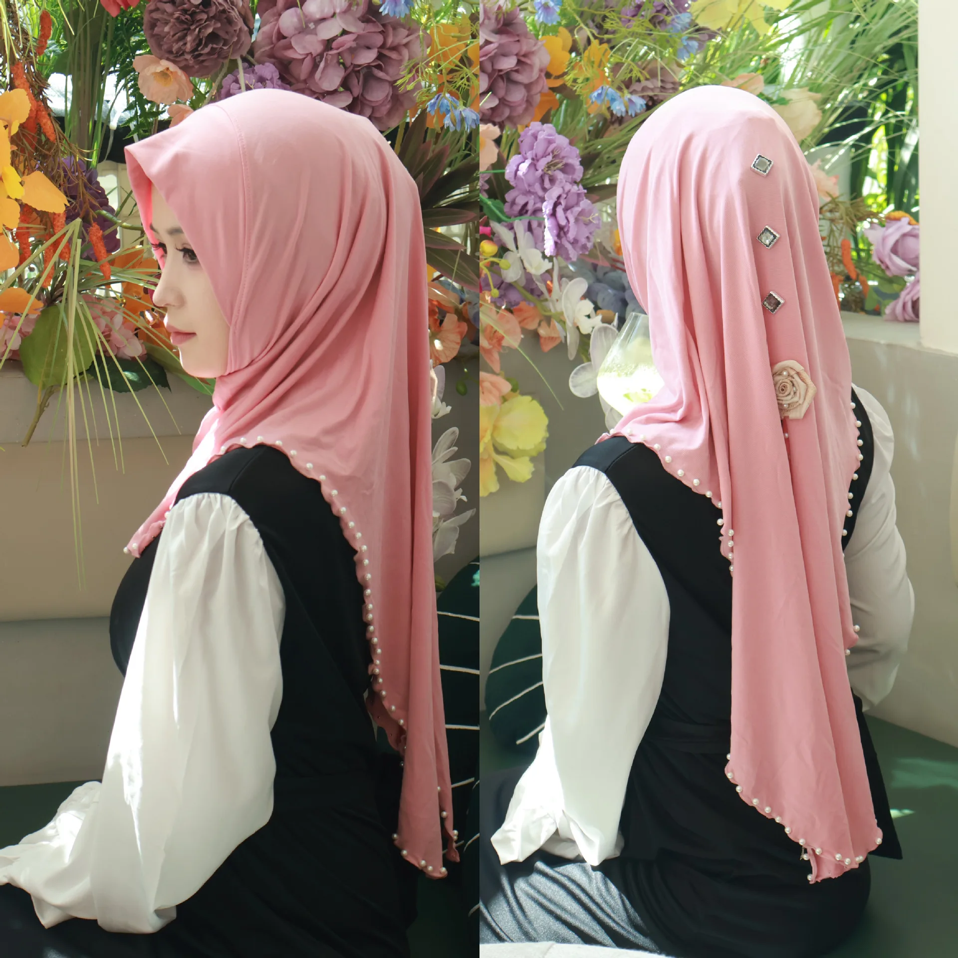 Цветочное бисерное амира мусульманский хиджаб женский исламский платок тюрбан