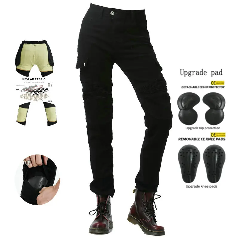 Loong Biker Motorcycle Jeans Female Knight Riding Trousers Moto Casual Pants Wear-Resistant Material Inside Black Color enlarge