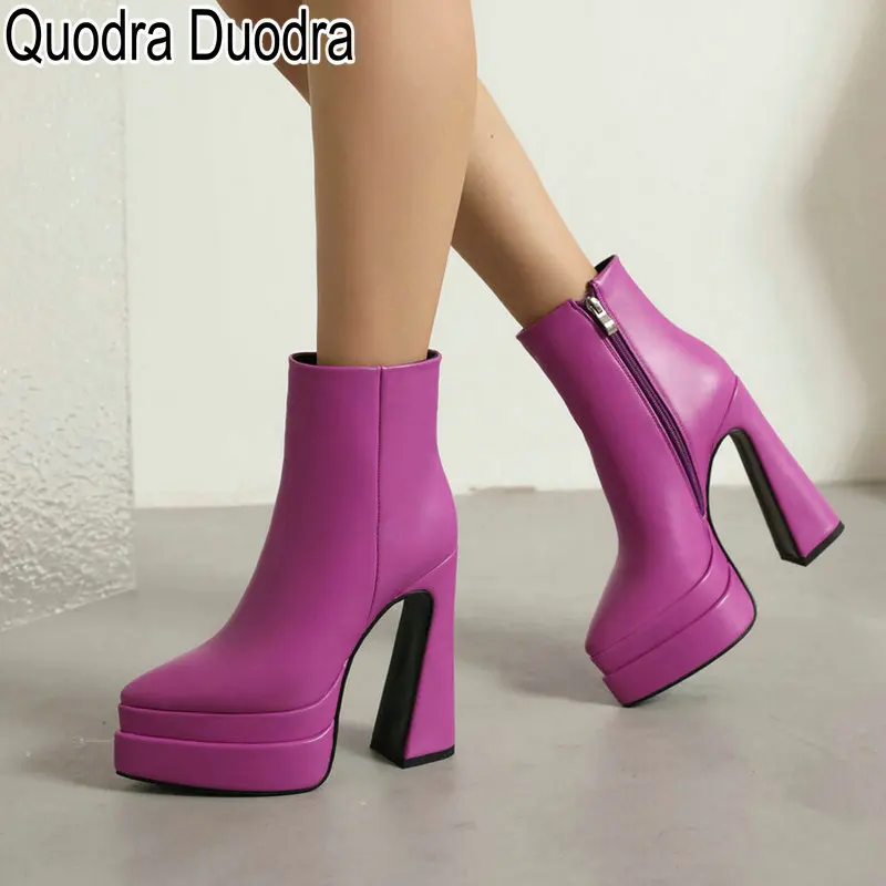 

Ankle Boots Women Shoes Platform High Heels Winter Pointed Toe Short Boots Big Size 43 Thick Bottom Zipper Punk Quality Fashion