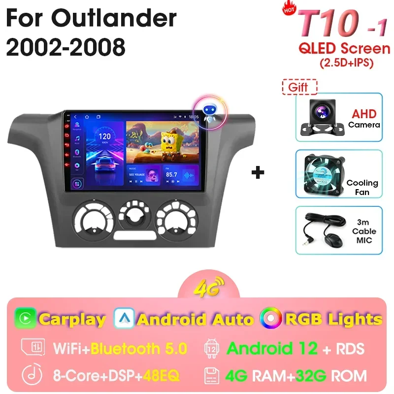 

Автомобильное радио 2 Din Android 12 для Mitsubishi Outlander 1 2002-2008, мультимедийный видеоплеер, GPS-навигация, Carplay, разделенный экран, DVD