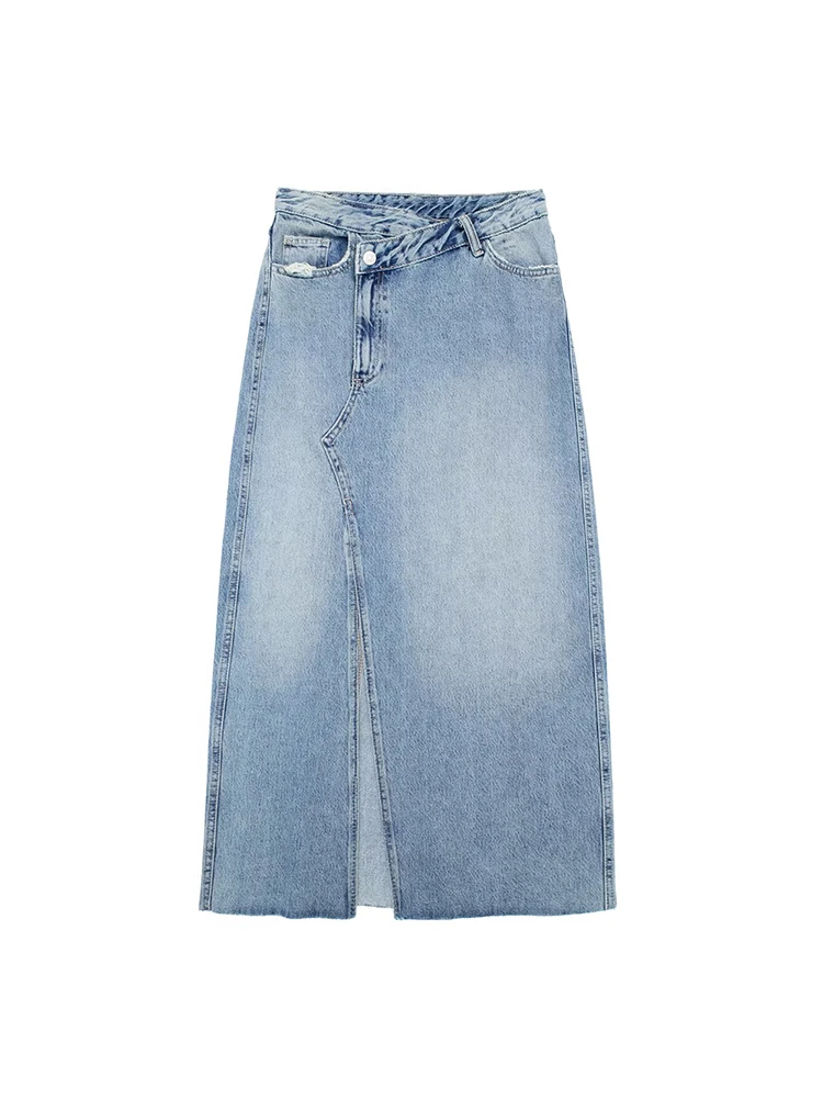 

Женская Весенняя Новинка 2023, Повседневная модная шикарная юбка на молнии с высокой талией и пуговицами, модель Длинная джинсовая юбка Mujer