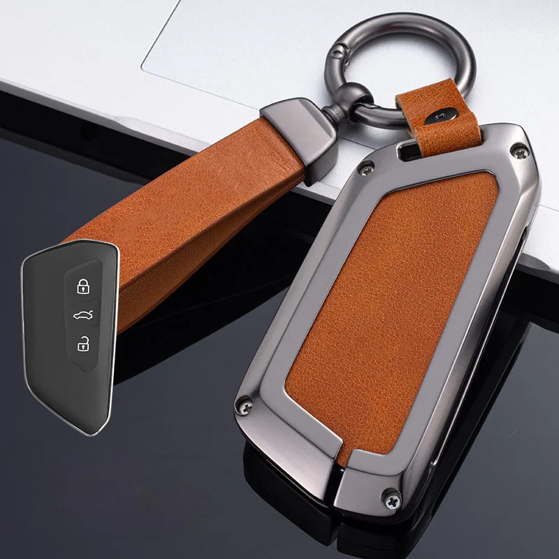 

Leather Car Key Case Remote Control Protector Cover 3 Button Keychian Holder For VW Volkswagen Golf 8 Mk8 2020 Skoda Keychain
